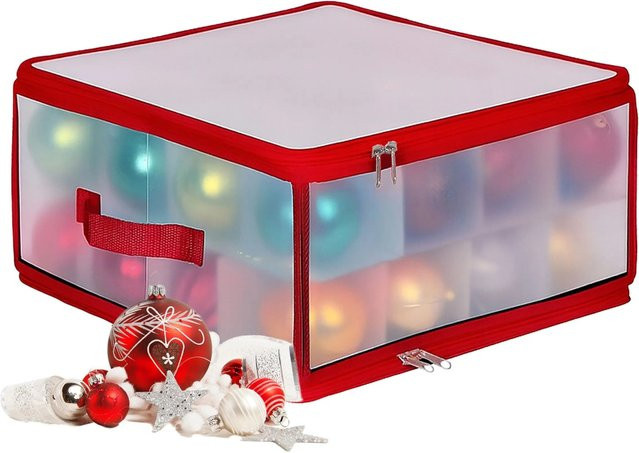 Relaxdays Weihnachtskugel Aufbewahrungsbox aus Kunststoff in Rot, verstellbar, B/T/H: 36 x 36 x 36 cm - Bild 1