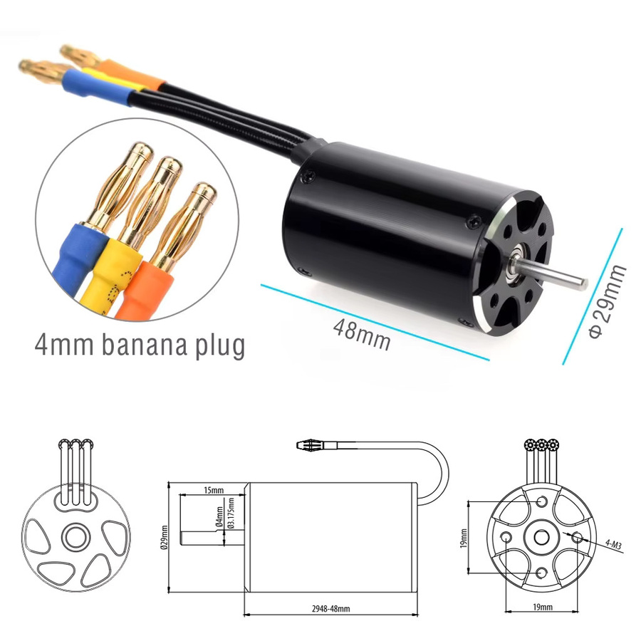 Rocket Sensorloser Brushless Motor 2948, für Traxxas Blast Feilun FT011 RC Boote und Autos - Bild 1