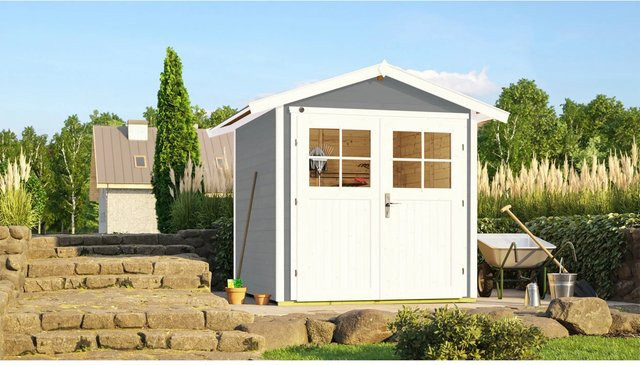 WEKA Gartenhaus 224 Gr.1 aus Holz in Grau mit Satteldach und Doppeltür, B/H/T: 260 x 227 x 209 cm - Bild 1