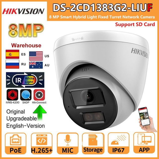 Hikvision 8MP IP-Kamera DS-2CD1383G2-LIUF in Weiß mit 4K Smart Hybrid Light, integriertem Mikrofon und SD-Kartensteckplatz als Turret-Netzwerkkamera - Bild 1