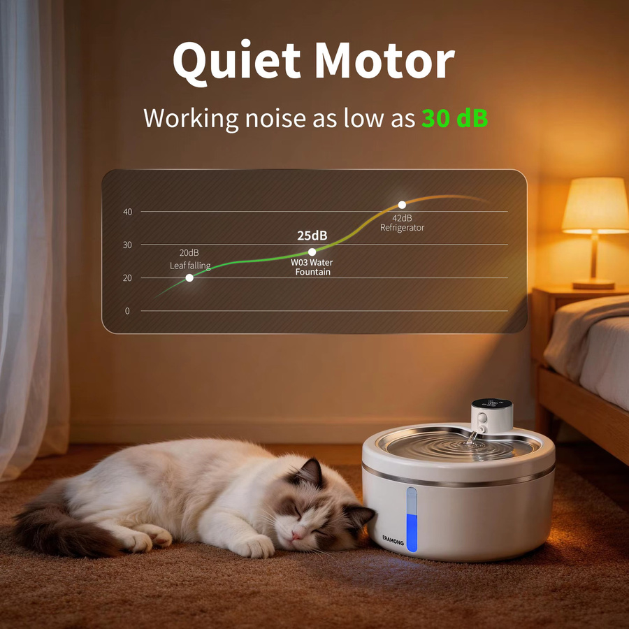 ERAMONG Automatischer Trinkbrunnen für Katzen, kabelloser Haustier-Wasserspender in Weiß mit 2,5 l Füllmenge, Smart-Sensor und Filter - Bild 3