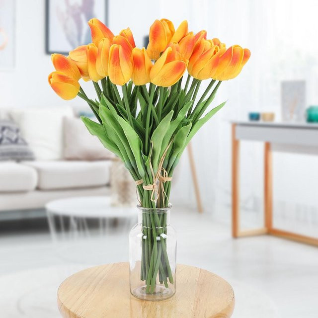 30 Stück Künstliche Tulpen von KONNWEI in Sonnenuntergangsfarbe aus PU für deine Heim- und Hochzeitsdekoration - Bild 1