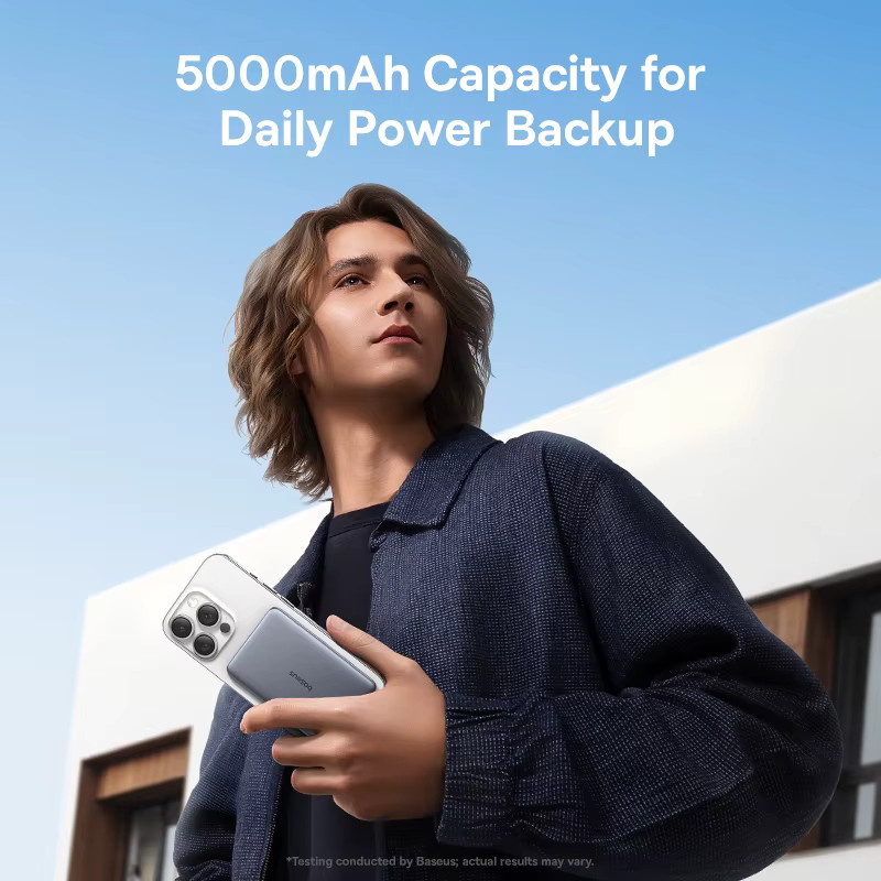 Baseus Magnetische Powerbank 5000 mAh in Grau, kabelloses 15 W Laden und kabelgebundenes 20 W Laden, schlankes Design in Kartengröße für iPhone und Samsung - Bild 4
