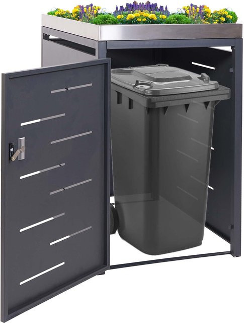 MCW 1er-Mülltonnenverkleidung H40 Mülltonnenbox und Pflanzkasten aus Edelstahl und Metall in Anthrazit, B/T/H: 125 x 69 x 84 cm - Bild 1