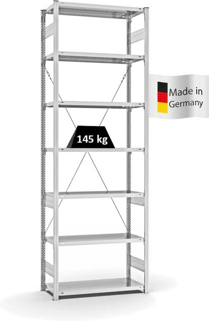 PROREGAL Fachbodenregal Stecksystem T-Profil Light-Duty in Lichtgrau mit 7 Ebenen, H x B x T: 300 x 100 x 40 cm - Bild 1