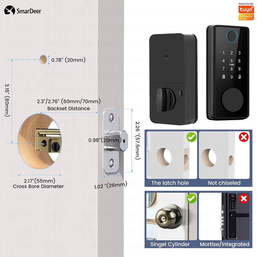 Smardeer Intelligentes Türschloss in Schwarz mit Fingerabdruck, digitalem Tastenfeld und WLAN-Funktion inklusive Anti-Spionage-Code - Bild 6