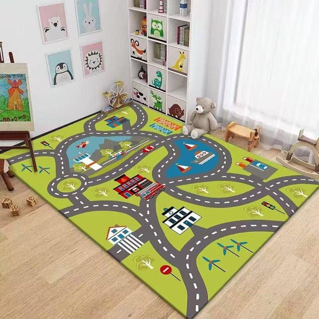 Kinder Autoteppich Rennstrecke Spielmatte mit Stadtmotiv, waschbar und rutschfest, B/T: 80 x 50 cm, Mehrfarbig - Bild 1
