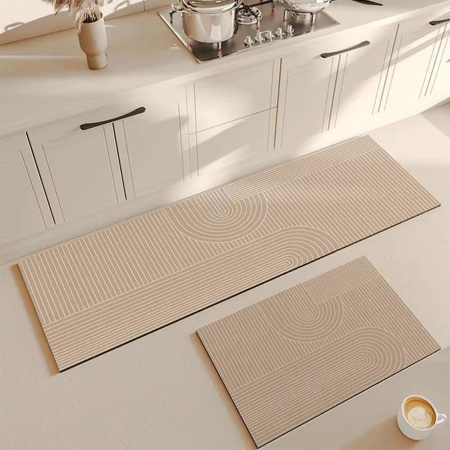 BC-Warm Home 2er-Set Japanische Küchen- und Badmatte, Creme Beige, Rutschfest und Waschbar, B/T: 60 x 40 cm - Bild 1