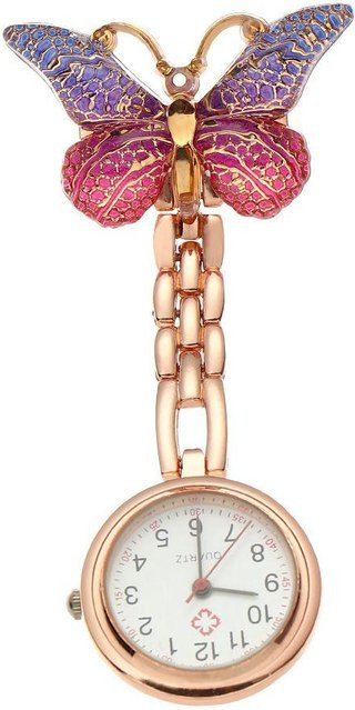 FDferndz Taschenuhr Schmetterlingsform, Quarz, Messing, Damen, beige - Bild 1