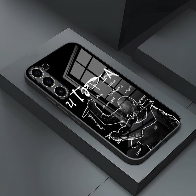 Travis Scott Utopia Rapper Handyhülle mit Glasabdeckung für Samsung Galaxy S25 Ultra S24 S23 S22 S21 S20 Plus A54 A34 A53 A16 in Schwarz - Bild 1