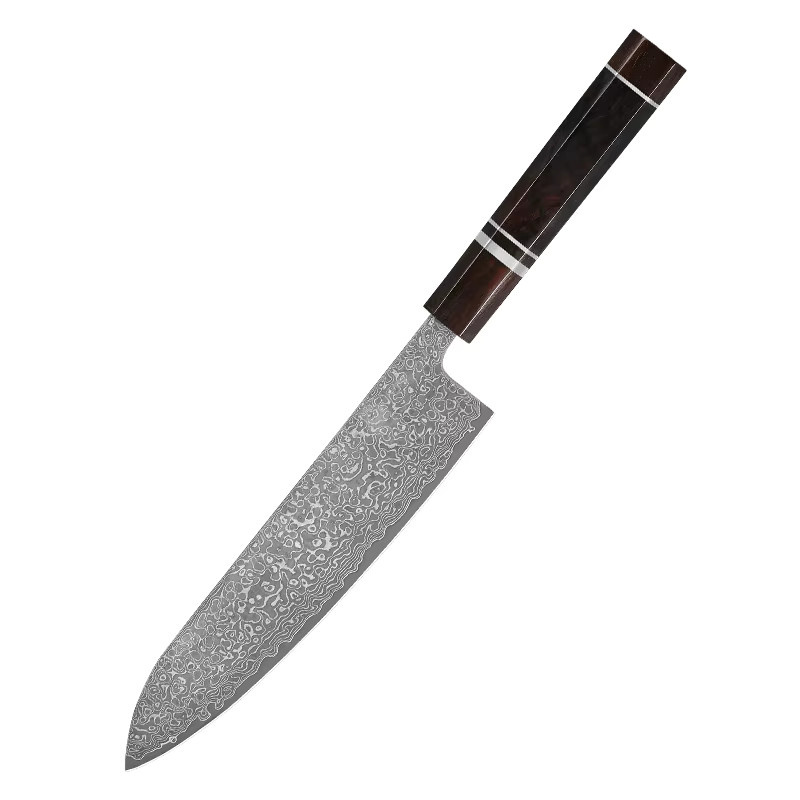 Baovim Japanisches Profi-Kochmesser aus 67-lagigem Damaszener Stahl mit Ebenholzgriff in Schwarz, Länge: 20,32 cm - Bild 4