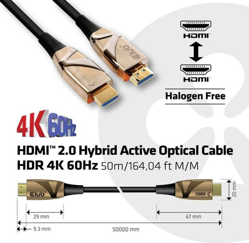 club3D HDMI Anschlusskabel CAC-1391 in Schwarz mit 50,00 m Länge für 4K UHD - Bild 2