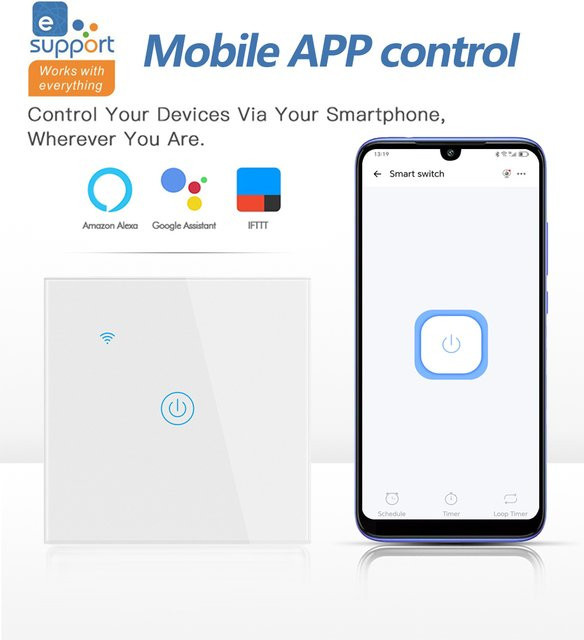 Chevolink Smart Home WLAN Lichtschalter mit Touch-Panel und Fernbedienung, Weiß, ohne Neutralleiter mit Timer und Sprachsteuerung - Bild 1