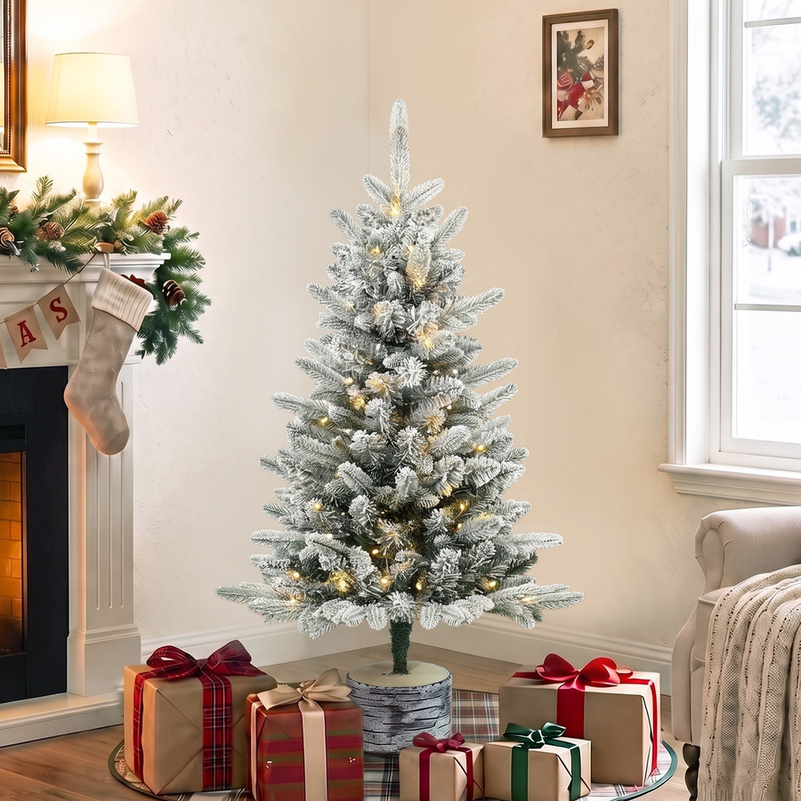 Aosom Künstlicher Weihnachtsbaum mit 50 LED-Beleuchtung und Kunstschnee, Weiß, Höhe: 90 cm - Bild 2
