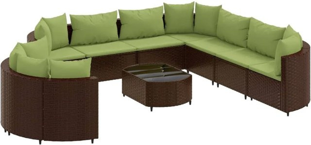 vidaXL 10-tlg Garten-Sofagarnitur in L-Form aus braunem PE-Rattan mit Kissen und Couchtisch - Bild 1