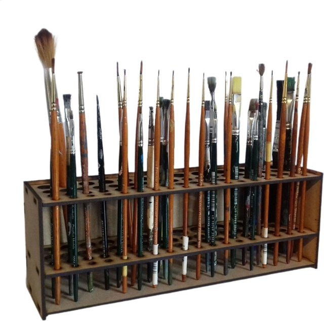 Holz-Pinselhalter mit 67 Fächern in Braun zur Wand- oder Tischmontage für Malpinsel und Make-up-Tools - Bild 1