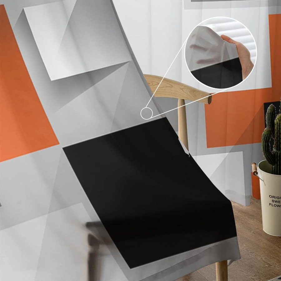 Yiran Furniture Transparente Organza-Vorhänge mit geometrischem Muster in Orange, B: 135 cm, H: 115 cm - Bild 1
