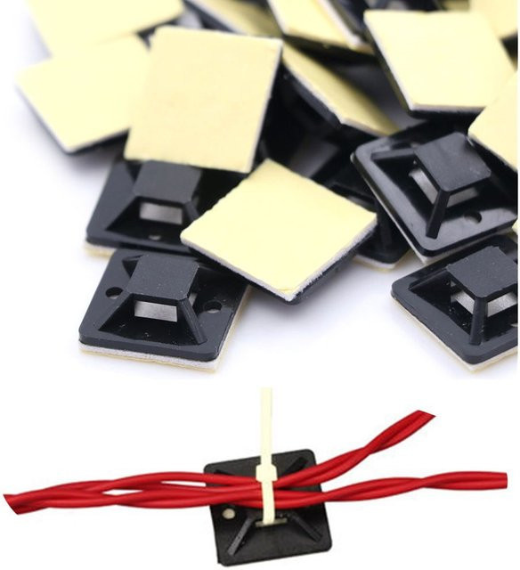 100 Stück Selbstklebende Kabelbinder Basis Wandhalterung für Kabelmanagement in Schwarz aus Kunststoff - Bild 1