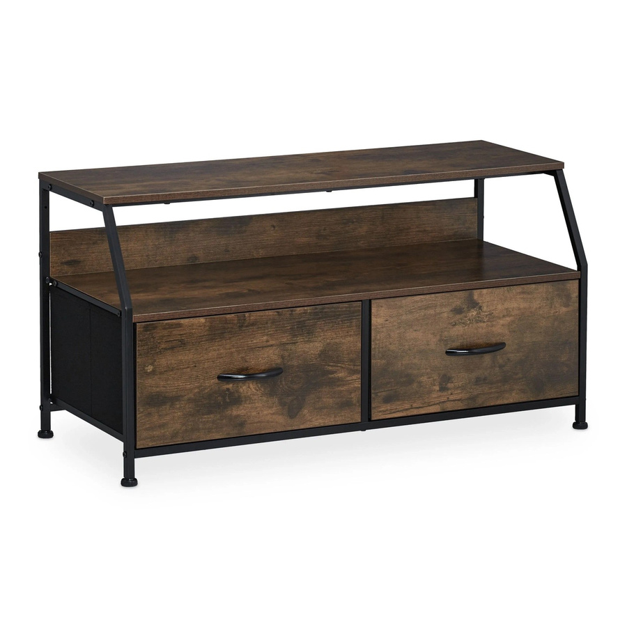 Relaxdays TV Board im Industrial-Design aus MDF und Eisen, Dunkelbraun/Schwarz, mit 2 Schubladen und höhenverstellbar, B/H/T: 93 x 48,5 x 41,5 cm - Bild 2