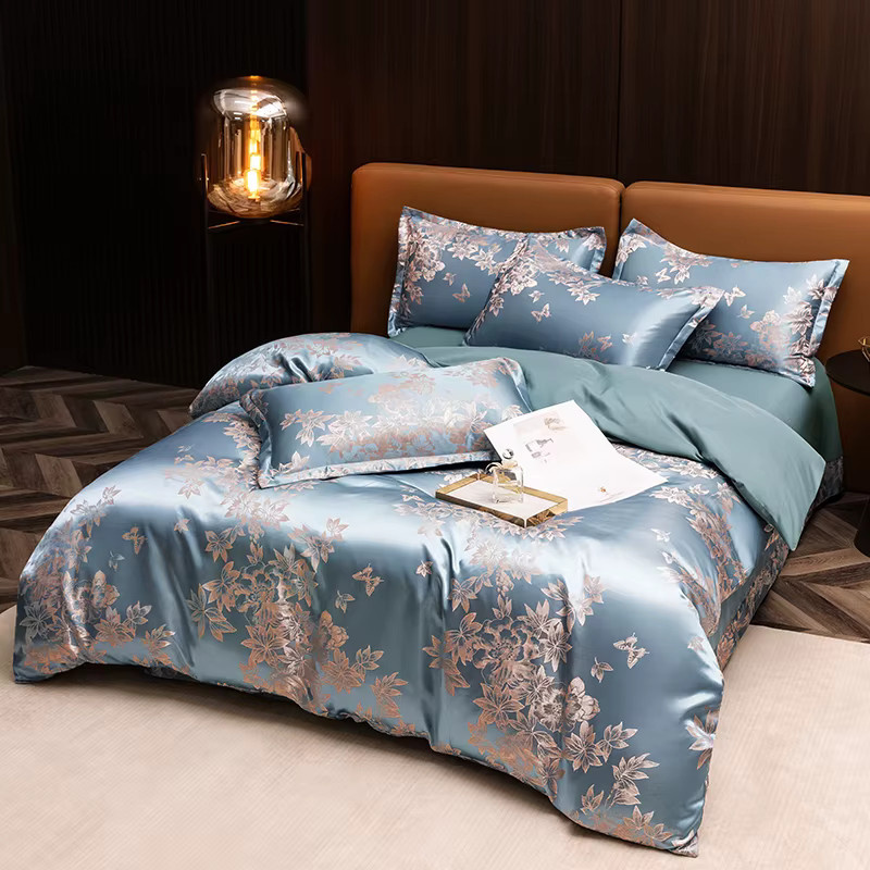 CHA YU PAI Jacquard Bettwäsche-Set mit floralem Design in Blau, 3-teiliges Duvet Cover Set für Twin Size - Bild 2