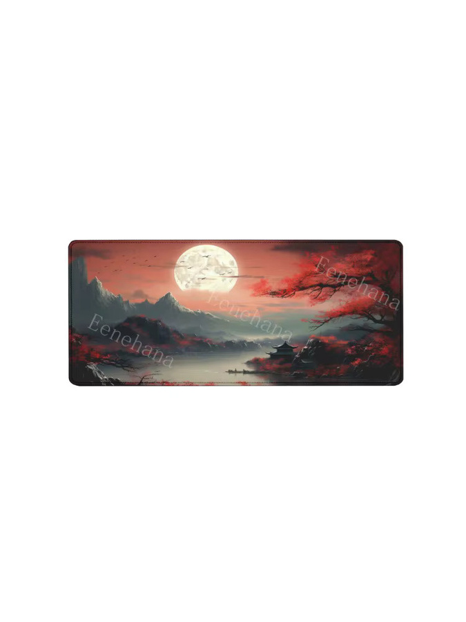 Eenehana Mauspad mit roter und schwarzer Kunstlandschaft und Sonnenuntergang, großes Anti-Rutsch-Mauspad mit HD-Druck und Overlock-Rand für Schreibtisch und Tastatur - Bild 5