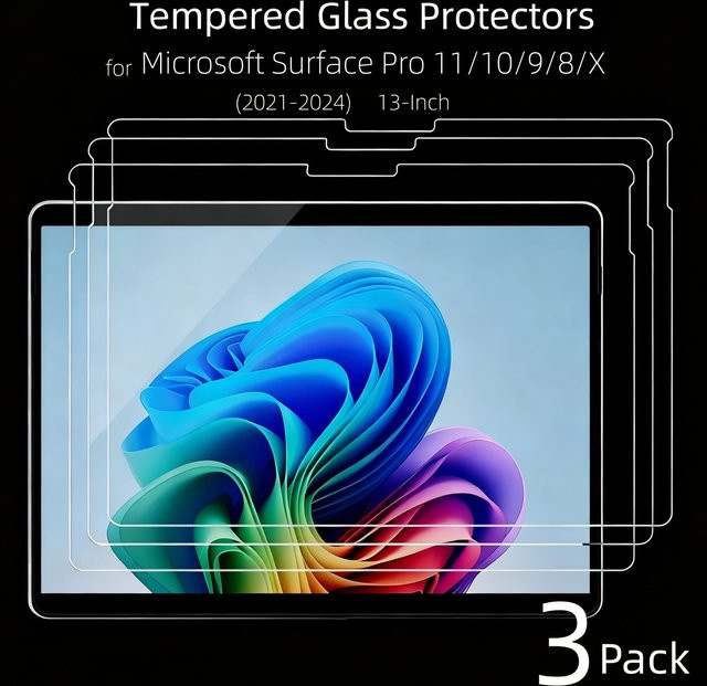 3er-Pack Microsoft Surface Pro Glasfolien für Surface Pro 11, 10, 9, 8 und X, gehärteter Glasschutz, 13 Zoll, transparent, 9H kratzfest - Bild 1
