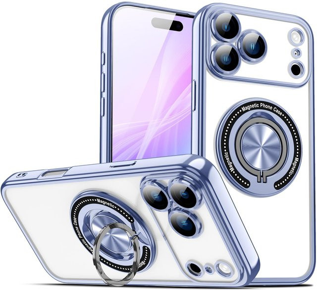 IENACOCO Magnetische Handyhülle für iPhone mit 360 Grad drehbarem Ständer und Linsenschutz, Transparent - Bild 1