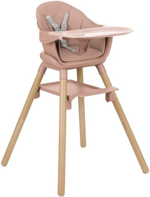 Kikkaboo Kinderhochstuhl Woody 3 in 1 in Pink mit Holzbeinen und Tablett - Bild 1