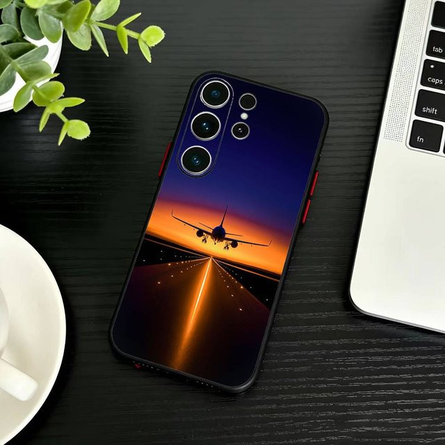 Flugzeug Handyhülle für Samsung Galaxy S26 S25 S24 S23 S22 S21 S20 Ultra Plus FE in Schwarz weiche Schutzhülle - Bild 1