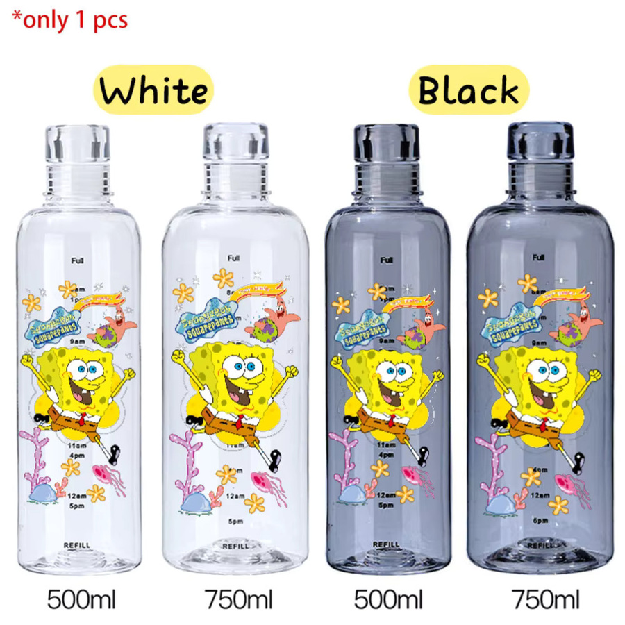 SpongeBob SquarePants Wasserbecher aus transparentem Kunststoff mit Graduierung und Schraubverschluss, BPA-frei, 500 ml oder 750 ml - Bild 3