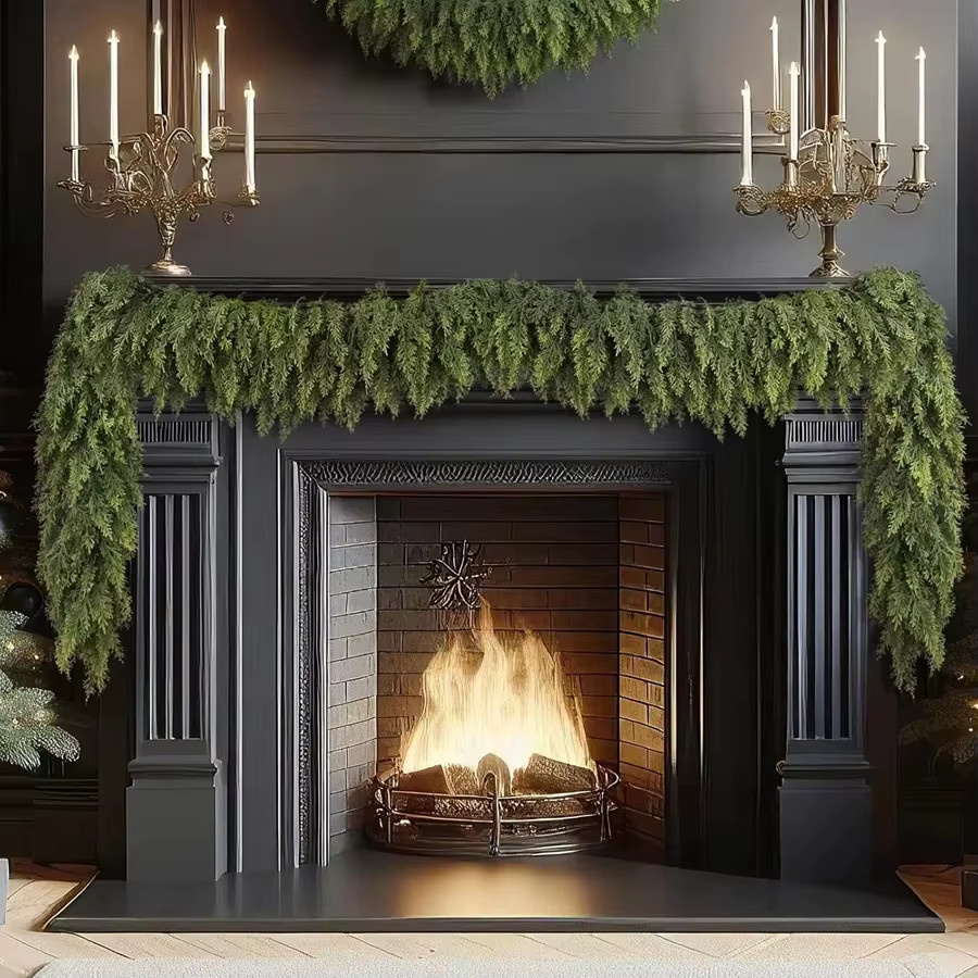 Grüne künstliche Pflanzen-Girlande aus Rattan für Weihnachtsbaum, Hochzeit und Party als Hängedekoration für Outdoor und Indoor - Bild 2