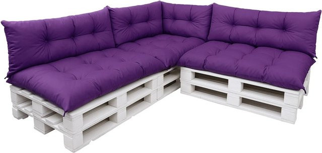 Setgarden 7er Palettensofa Kissen-Set für Outdoor in Violett, bestehend aus 1 Sitzkissen (Breite: 120 cm, Tiefe: 80 cm) und 1 Rückenkissen (Breite: 120 cm, Höhe: 40 cm) - Bild 1