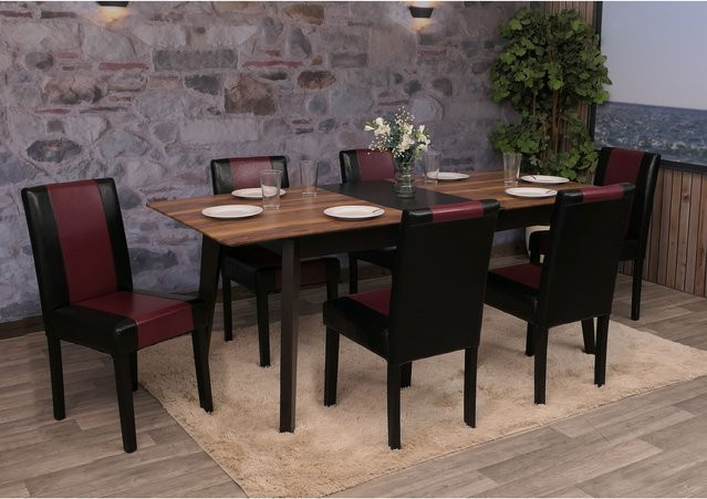 6er-Set MCW Esszimmerstuhl Littau aus Kunstleder in Schwarz-Rot mit dunklen Beinen - Bild 1