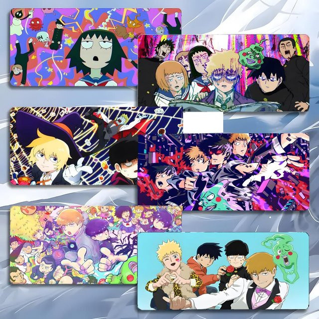 Anime Mob Psycho 100 Gaming-Mauspad mit LockEdge, große Schreibtischunterlage aus PC, Schwarz/Mehrfarbig - Bild 1