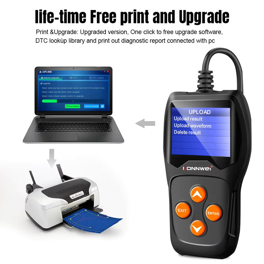 KONNWEI KW600 Auto-Batterietester 6V-12V mit Datenanzeige und Fehlerdatendruck in Schwarz - Bild 6