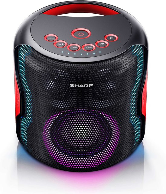 Sharp PS921BK Bluetooth Party Lautsprecher in Schwarz mit 130W Leistung, 14h Akkulaufzeit, LED Beleuchtung und IPX5 Schutz - Bild 1