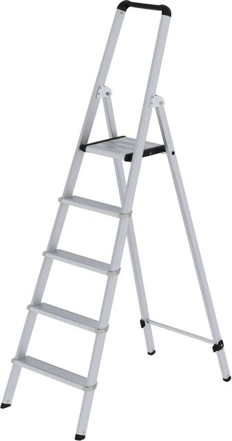 PROREGAL ML Stufen-Stehleiter einseitig begehbar aus eloxiertem Aluminium in Silber, 5 Stufen - Bild 1