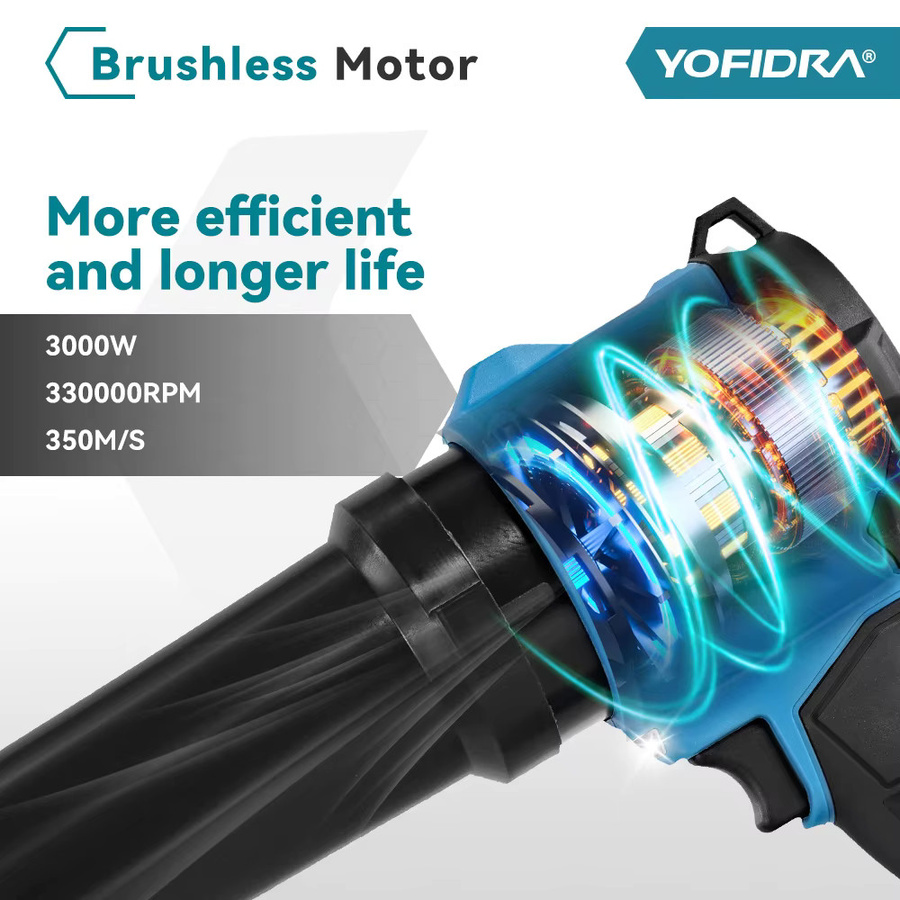 YOFIDRA Bürstenloser elektrischer Turbogebläse Hand-Laubbläser und Staubblaswerkzeug in Blau für Makita 18V Akku - Bild 2