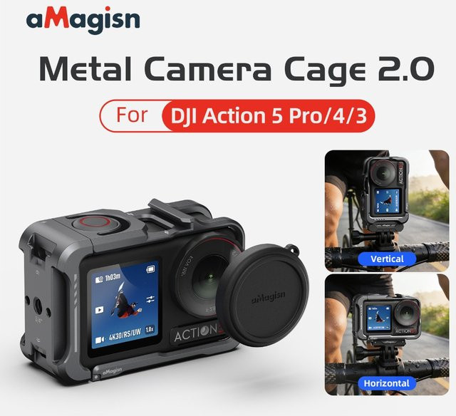 aMagisn Aluminiumlegierung Schnellverschluss-Kamerakäfig 2.0 für DJI Action 5 Pro / 4 / 3, Multifunktionaler Erweiterungs-Schutzrahmen in Schwarz - Bild 1