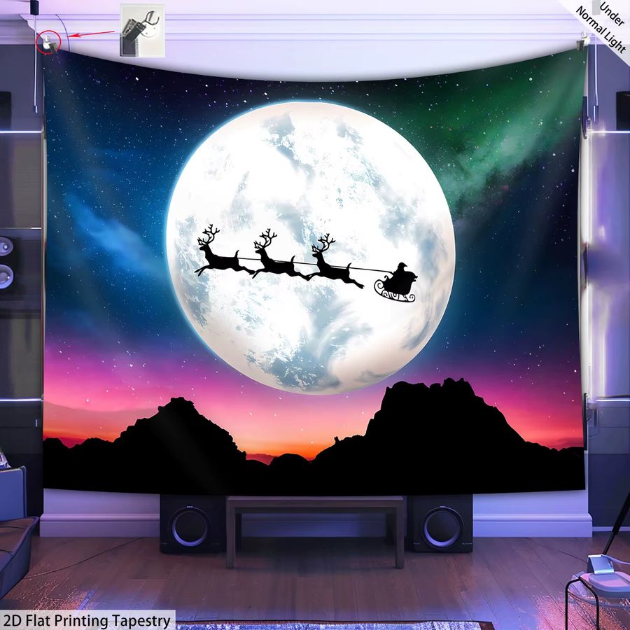 VIKAMA Weihnachts-Wandteppich mit Weihnachtsmann und Schlitten zur Wanddekoration für dein Wohnzimmer - Bild 2