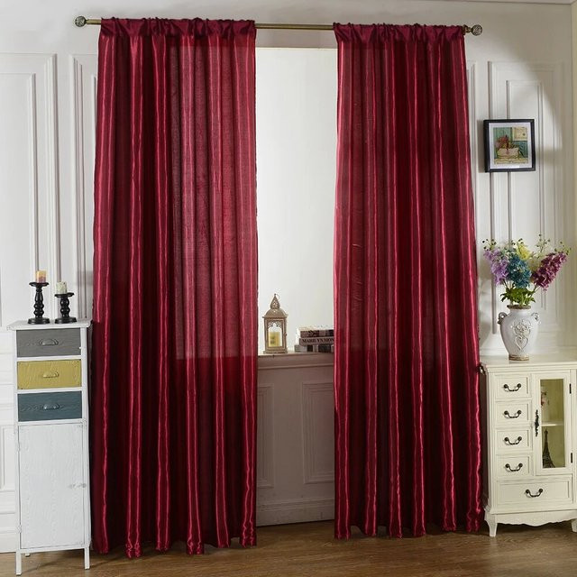 Einfarbiger Satin-Fenstervorhang in Blau oder Rot, halbtransparentes Gardinenpanel mit Rod Pocket für Wohnzimmer, Schlafzimmer oder als Bühnenhintergrund, Breite: 140 cm - Bild 1