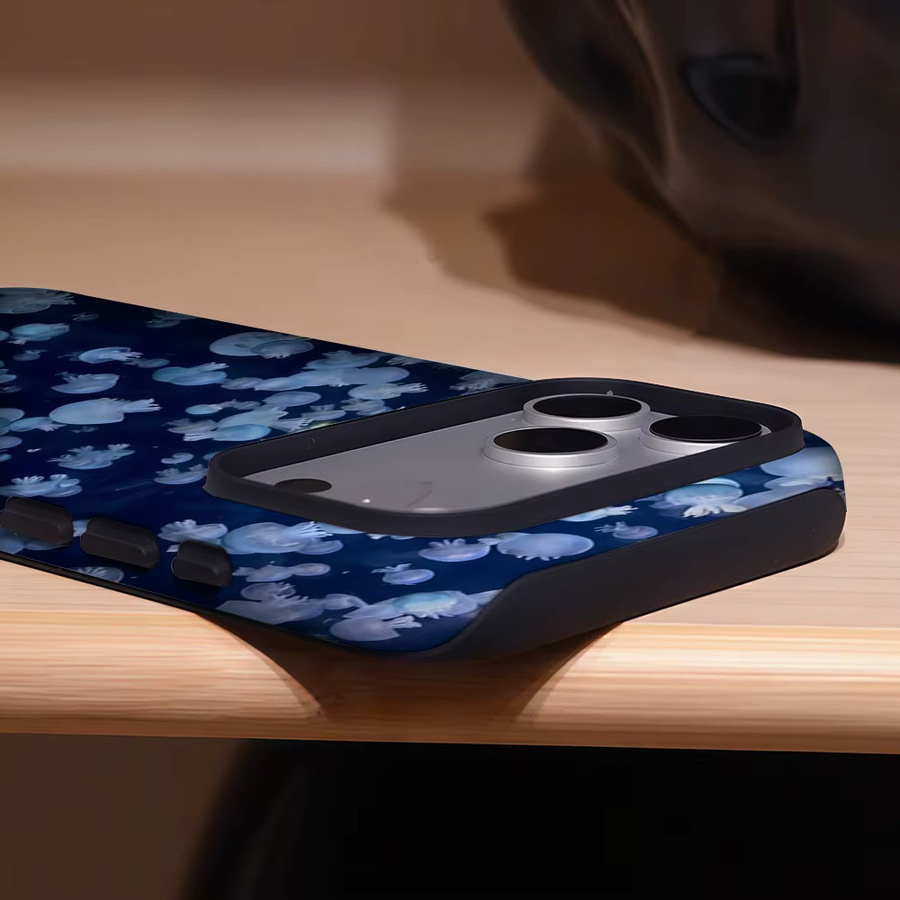 Potdemiel Tiefsee-Quallen Handyhülle mit Magnetfunktion für iPhone 17 16 15 14 13 Pro Max Plus, robuste doppelschichtige Schutzhülle in Blau - Bild 4