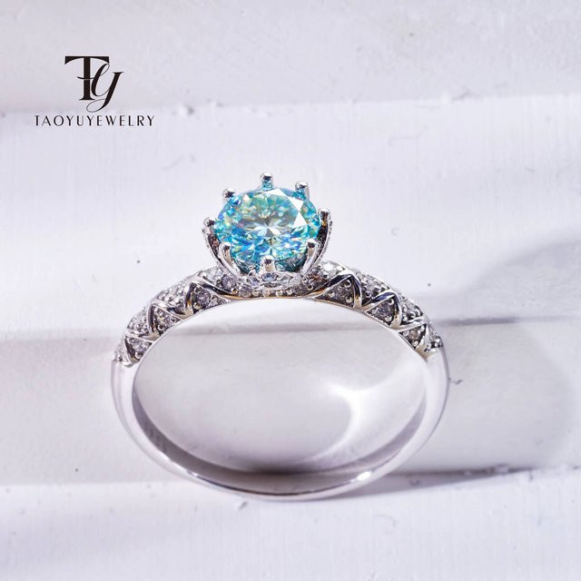 Ring Moissanite, 925 Silber, Blau, Damen - Bild 1