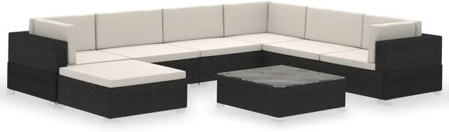 vidaXL 8-tlg. Garten-Lounge-Set in U-Form mit Auflagen und Ottoman, Schwarz - Bild 1