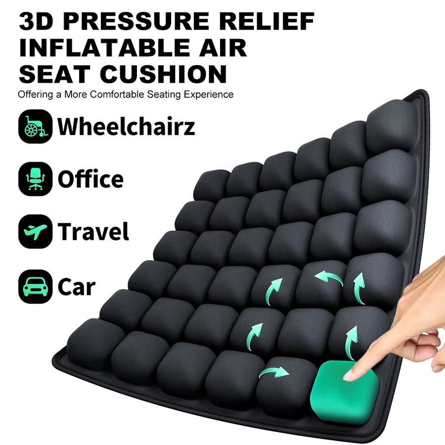 VKTECH Ergonomisches 3D-Luftkissen in Schwarz, verstellbares aufblasbares Sitzkissen und Rückenstützkissen zur Druckentlastung für Auto, Bürostuhl oder Rollstuhl - Bild 2