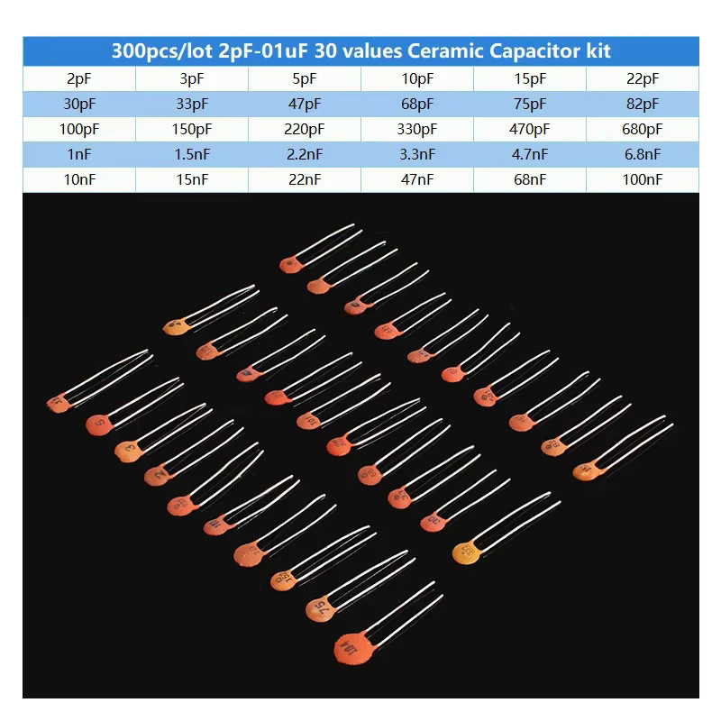 YTDMEN Keramikkondensator-Set in Orange, 300-teilig mit 2PF-0,1 UF, 30 verschiedene Werte à 10 Stück - Bild 2