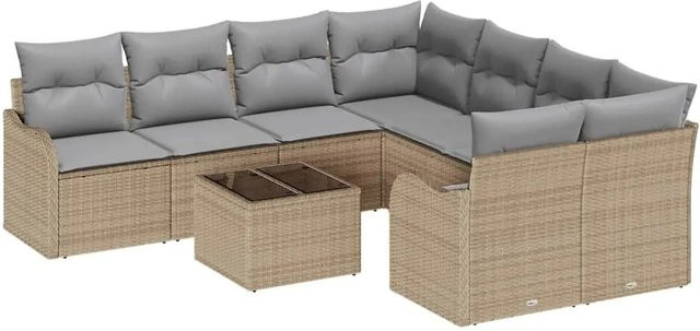 vidaXL Gartensofa-Set 9-tlg. in L-Form mit Kissen und integriertem Stauraum, Beige und Grau - Bild 1