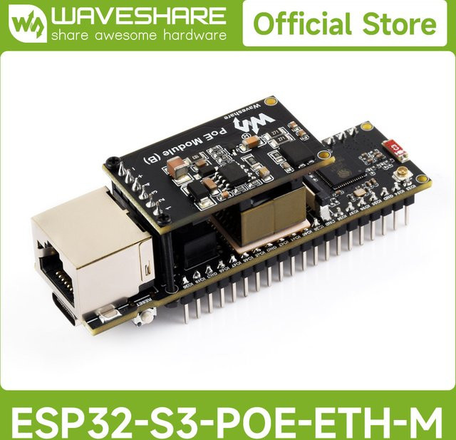 Waveshare ESP32-S3 ETH Entwicklungsboard mit Wi-Fi, Bluetooth und Ethernet in Schwarz - Bild 1