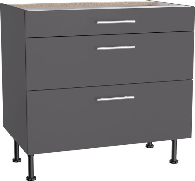 Optifit Küchen-Unterschrank Ingvar420 mit 3 Auszügen in Anthrazit Matt, Breite: 90 cm - Bild 1