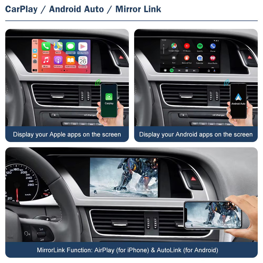 Road Top Wireless CarPlay und Android Auto Interface für Audi A4 S4 B8 A5 S5 Q5 2009-2015 mit AirPlay Mirror Link in Schwarz - Bild 2